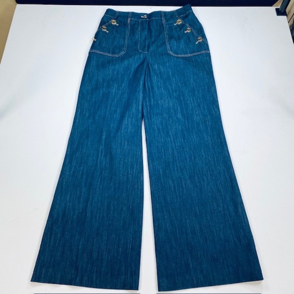Tommy Hilfiger Navy Wide Leg Nautical Button Denim Trouser Pants Size 10